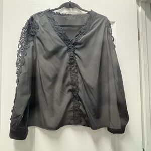 SHEIN Elegant Black Lace Trim Blouse